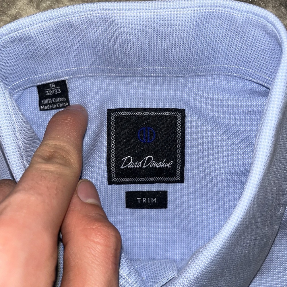 David Donahue Shirt 16 32/33‎ Blue Trim Fit French Cuff Preppy Classic Button Up